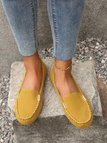 時尚平底鞋適用於女士金屬裝飾仿麂皮平底樂福鞋 - 橘色 - 查看 5