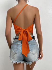 SHEIN Privé Top crop de un hombro de espalda abierta con cordón - Naranja - Ver 1