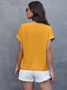 SHEIN LUNE 缺口領蝙蝠袖口袋貼布襯衫 - 黃色 - 查看 2