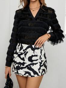 SHEIN Privé Áo sơ mi nữ mép màu trơn Buổi tiệc - màu đen - Xem 6