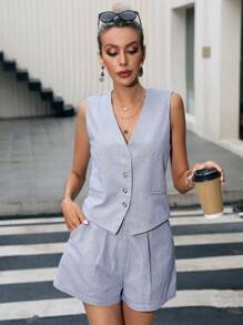 GENKIRA In sọc Áo khoác Vest & Quần short Trang phục làm việc - Nhiều màu - Xem 5