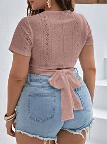 SHEIN VCAY Áo thun Plus size Buộc lại Trọn gói Tranh thêu màu trơn Giải trí - Bụi hồng - Xem 1