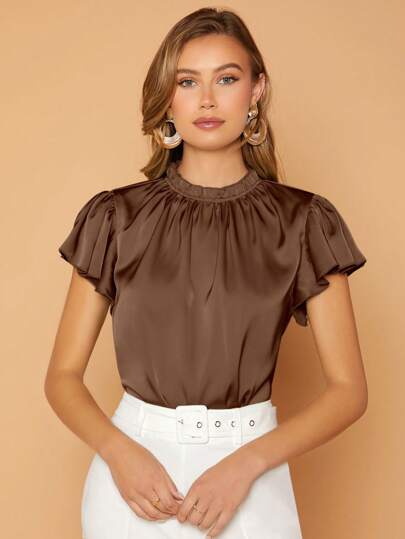 SHEIN Privé Knapp Veckad Remsa Enkel Enkel Blus