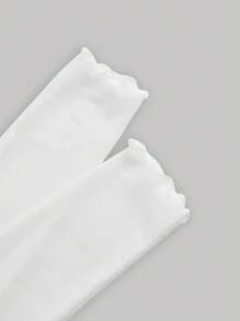 SHEIN MOD Mock Neck Lettuce Trim Crop Perspective White Top,Sheer White Mesh Long Sleeve Top For Wedding, Party, Reception, Engagement, Anniversary, Holiday, Dinner, Formal, Gatherings, Lightweight, Elegant Shirts, Soft Fabric, Slim Fit, Layering, Cropped Style - White - View 3