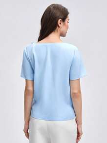 BizChic Draped Collar Buttoned Detail Top Workwear - Baby Blue - View 2