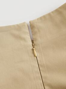 SHEIN MOD 側邊綁帶荷葉邊半身裙 - 卡其色 - 查看 4