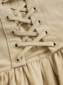 SHEIN MOD 側邊綁帶荷葉邊半身裙 - 卡其色 - 查看 5