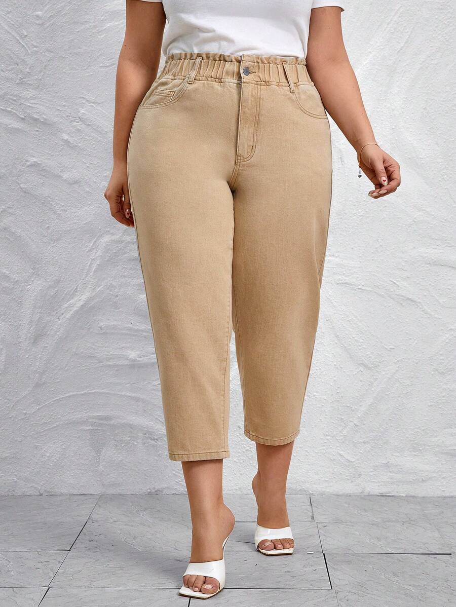EMERY ROSE Plus High Waist Mom Fit Jeans - Khaki - View 1