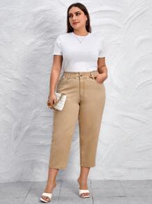 EMERY ROSE Plus High Waist Mom Fit Jeans - Khaki - View 3