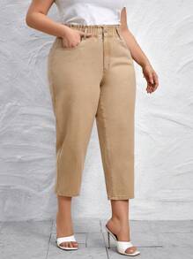 EMERY ROSE Plus High Waist Mom Fit Jeans - Khaki - View 4