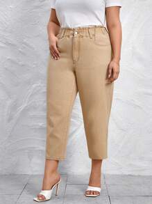 EMERY ROSE Plus High Waist Mom Fit Jeans - Khaki - View 5