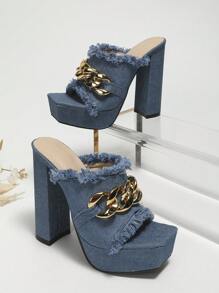 Xăng đan Cao gót Nữ - Màu xanh bụi bặm - Xem 1