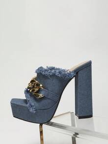 Xăng đan Cao gót Nữ - Màu xanh bụi bặm - Xem 5