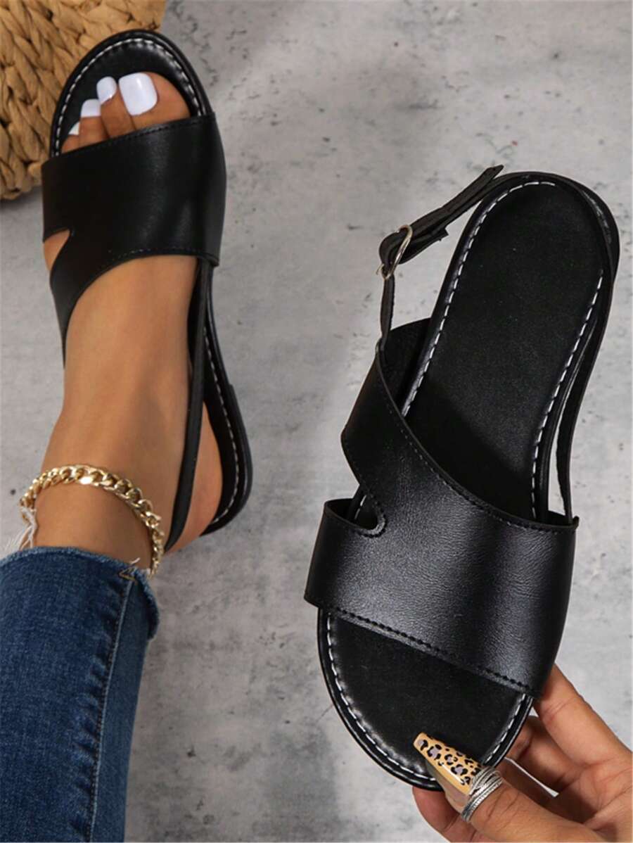 女士加大码简约平底沙滩凉鞋