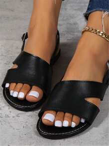 女士加大码简约平底沙滩凉鞋