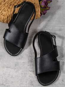 女士加大码简约平底沙滩凉鞋