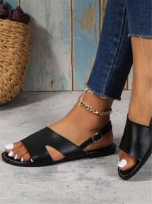 女士加大码简约平底沙滩凉鞋