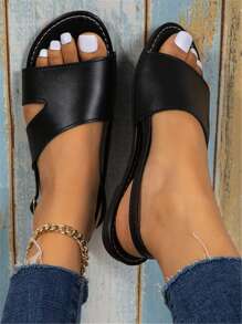 女士加大码简约平底沙滩凉鞋