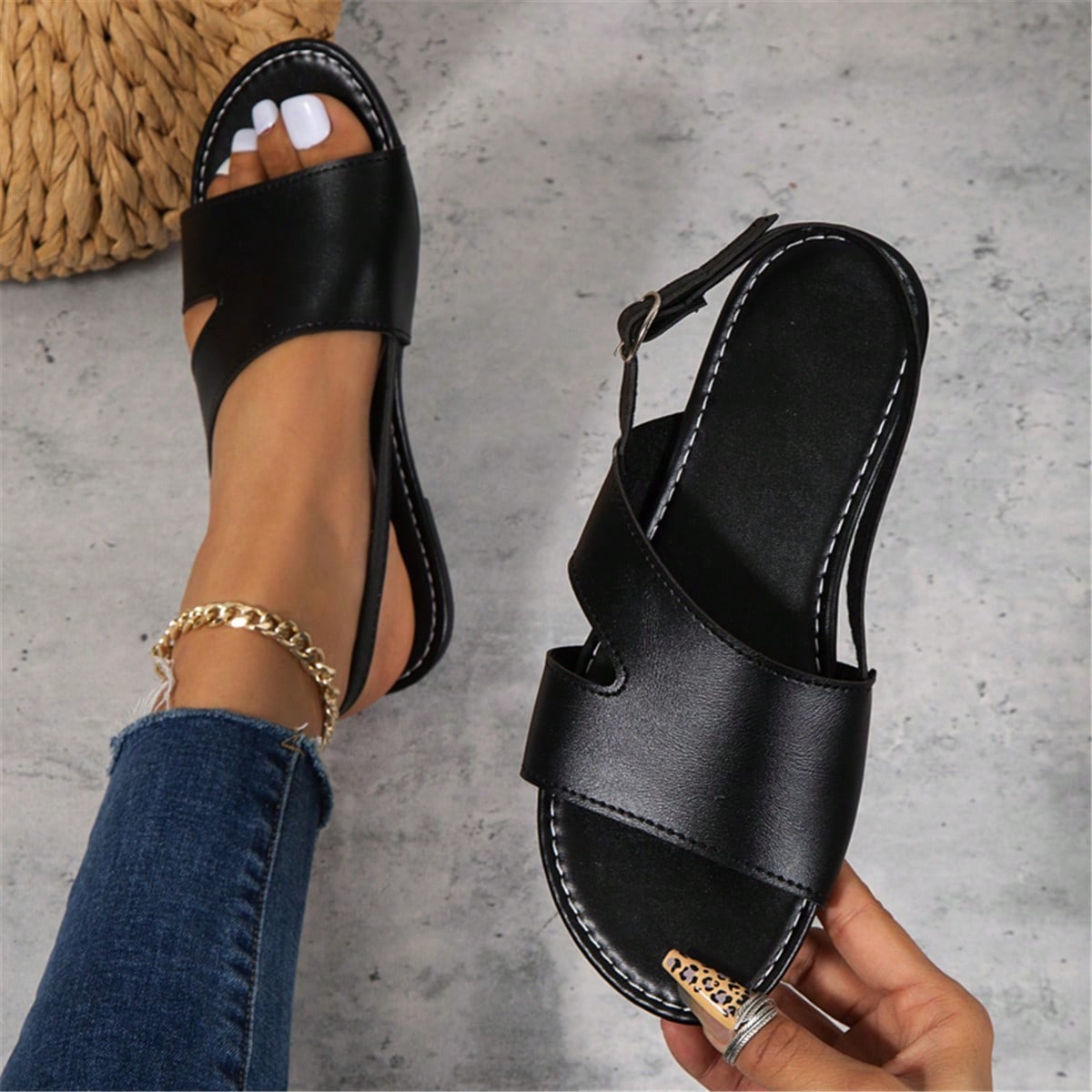 Sandalias planas de playa sencillas para mujer de talla grande, atuendos de primavera y verano