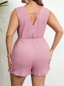 SHEIN Plus Tassel Tie Front Cover Up Romper - Pink - View 2