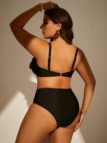 SHEIN Plus Size Appliques High Waisted Bikini Set Summer Beach - Black - View 2