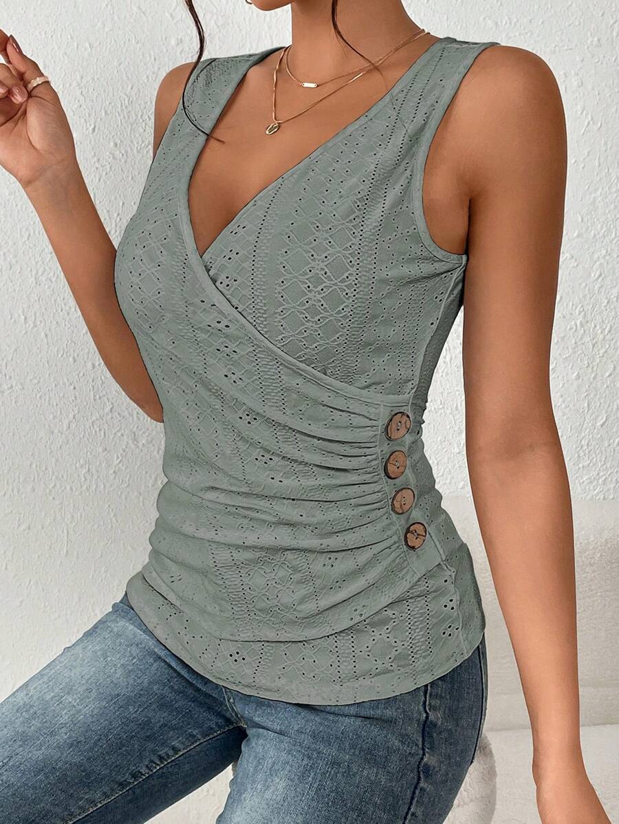 SHEIN Privé Áo khoác và áo lót dành cho xe tăng nữ Nút Xù Tranh thêu Trọn gói màu trơn Boho - Xám - Xem 1