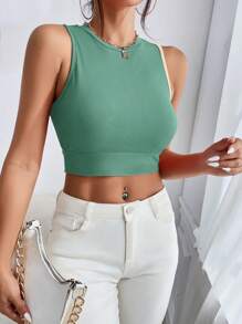 SHEIN Privé 双色系带短款背心 图案 T 恤 女士上衣 - 彩色 - 查看 3