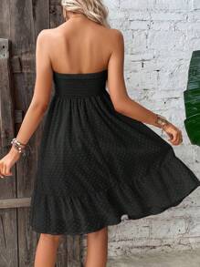 SHEIN LUNE 圓點前打結荷葉邊抹胸洋裝 - 黑色 - 查看 2