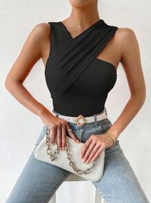 SHEIN Privé Áo nữ màu trơn Giải trí - màu đen - Xem 3