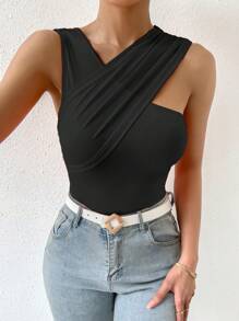 SHEIN Privé Áo nữ màu trơn Giải trí - màu đen - Xem 5