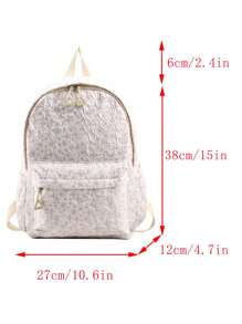 Medium Classic Backpack Geometric Pattern Ruched Detail - Beige - View 2