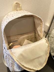 Medium Classic Backpack Geometric Pattern Ruched Detail - Beige - View 5