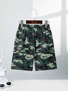 SHEIN 男孩迷彩印花彈性腰帶短褲
