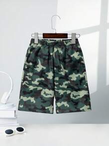 SHEIN 男孩迷彩印花彈性腰帶短褲