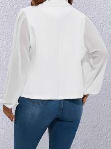 SHEIN Clasi 大碼素色開門襟燈籠袖西裝外套 - 白色 - 查看 2