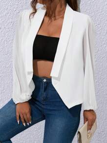 SHEIN Clasi 大碼素色開門襟燈籠袖西裝外套 - 白色 - 查看 4