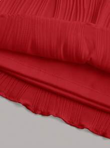 SHEIN ICON 前扭結不對稱下擺抹胸上衣和包臀半身裙 - 紅色 - 查看 3