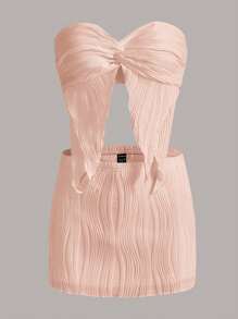 SHEIN ICON Twist Front Tube Top & Bodycon Skirt - Baby Pink - View 1