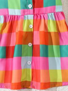 SHEIN 嬰兒格紋印花前紐扣掛脖連衣裙 - 彩色 - 查看 5