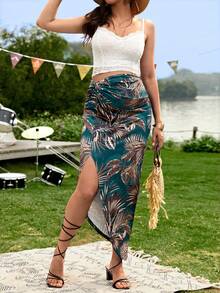 SHEIN Maternity Tropical Print Twist Waist Split Thigh Skirt - Multicolor - View 4