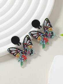 1 đôi Đen Với Đầy màu sắc Con bướm , Động vật  , Hoa , Đúng mốt Hoa tai acrylic Đối với phụ nữ , Thích hợp Đối với Mặc hàng ngày - Nhiều màu - Xem 1