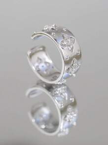 1枚镶嵌人造锆石的空心铜合金戒指 - 銀色 - 查看 5