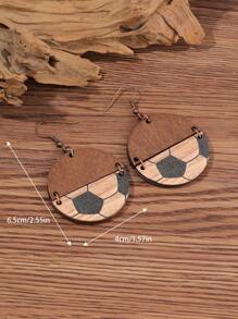 1對女士時尚木質足球圖案圓形裝飾吊式耳環作為朋友禮物 - 彩色 - 查看 4