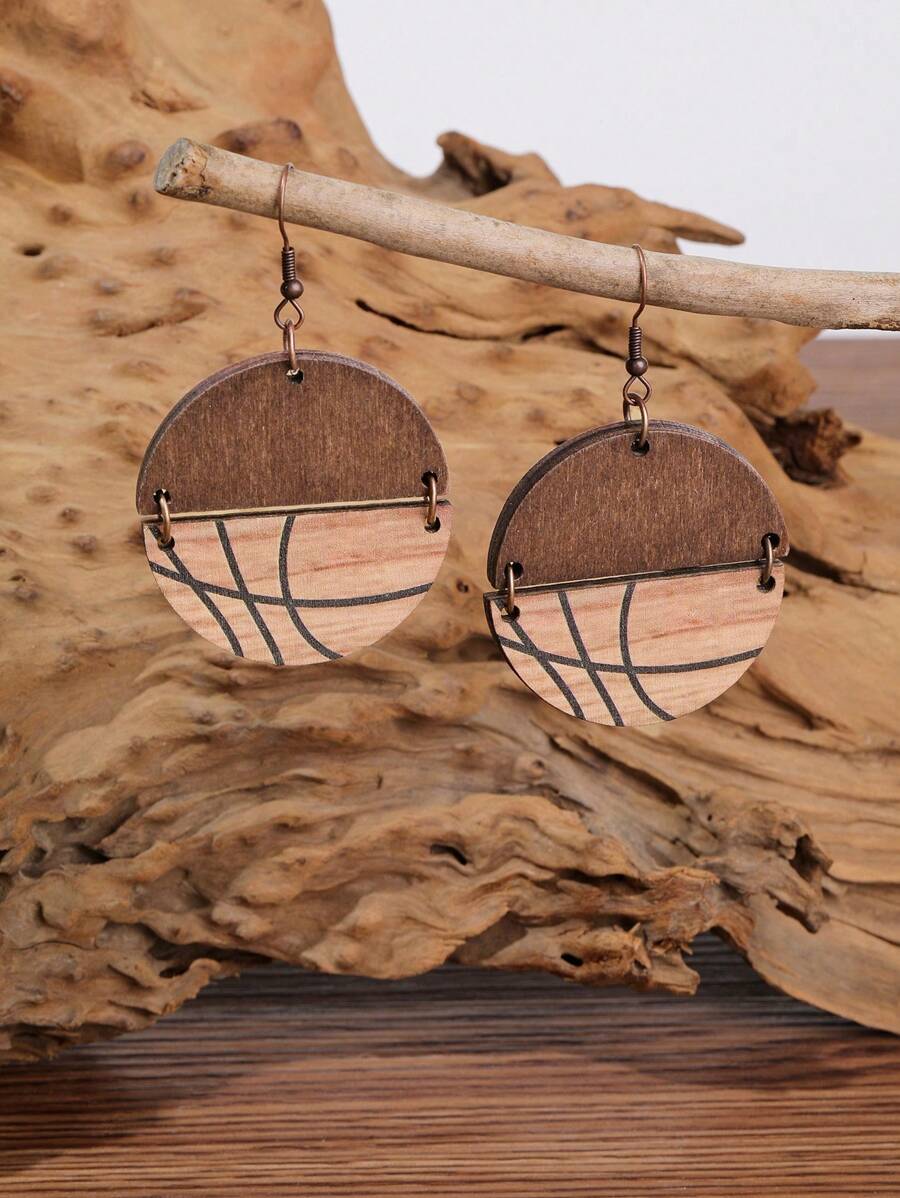 1 Đôi Thời Trang Bằng Gỗ Bóng Rổ Hoa Văn Hình Tròn Trang Trí Bông Tai Giọt Cho Nữ Cho Quà Tặng Của Bạn Bè - Nhiều màu - Xem 1