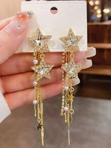 1 Đôi Thời Trang Hợp Kim Kẽm Kim Cương Giả & Ngọc Trai Giả Trang Trí Bông Tai Giọt Cho Tiệc Quà Tặng - Nhiều màu - Xem 1