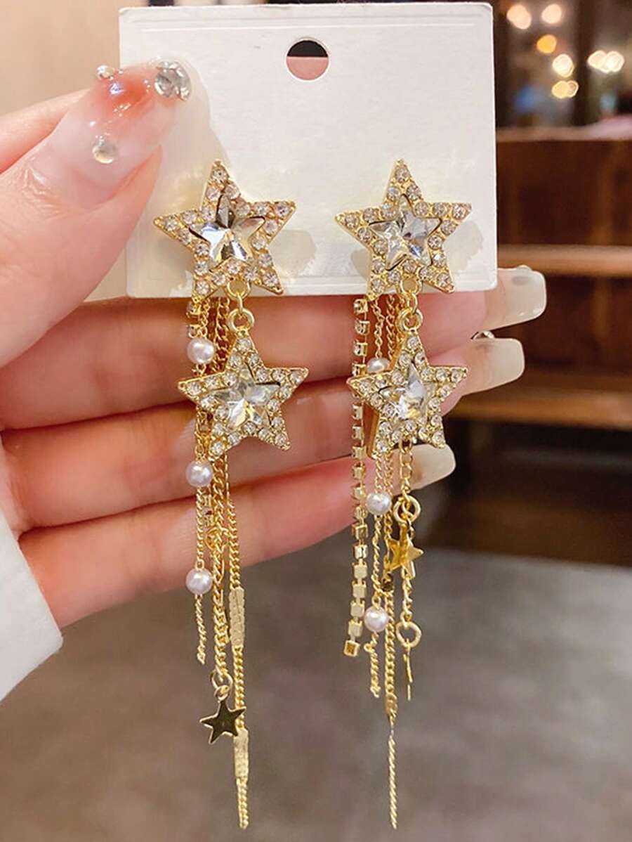 1 Đôi Thời Trang Hợp Kim Kẽm Kim Cương Giả & Ngọc Trai Giả Trang Trí Bông Tai Giọt Cho Tiệc Quà Tặng - Nhiều màu - Xem 1