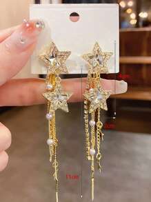 1 Đôi Thời Trang Hợp Kim Kẽm Kim Cương Giả & Ngọc Trai Giả Trang Trí Bông Tai Giọt Cho Tiệc Quà Tặng - Nhiều màu - Xem 3