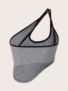 SHEIN ICON 撞色滾邊單肩不對稱下擺短款上衣 - 灰色 - 查看 2