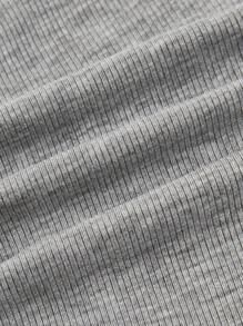 SHEIN ICON 撞色滾邊單肩不對稱下擺短款上衣 - 灰色 - 查看 4