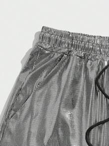 ROMWE MEN Guys Metallic Drawstring Waist Shorts - Silver - View 3